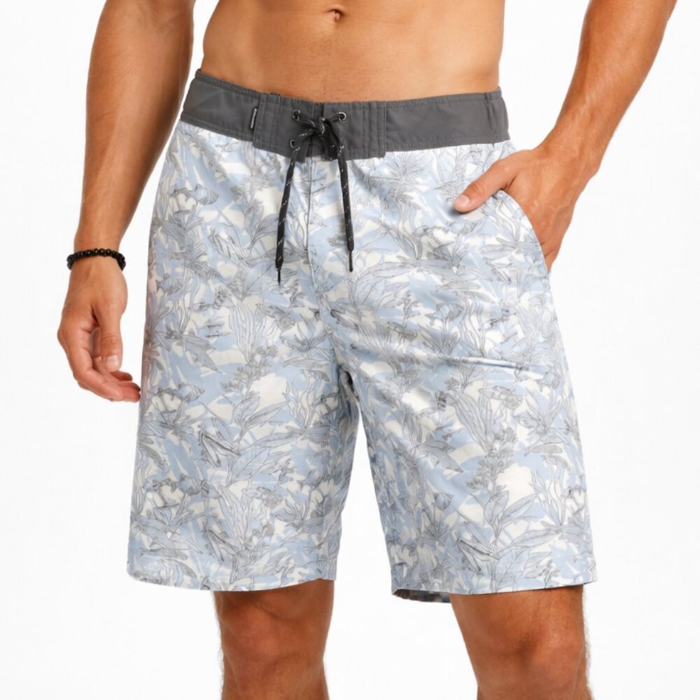 Ocean + Coast Men's Board Shorts Blue Gray Tropical Print Stretch Swim Trunks M